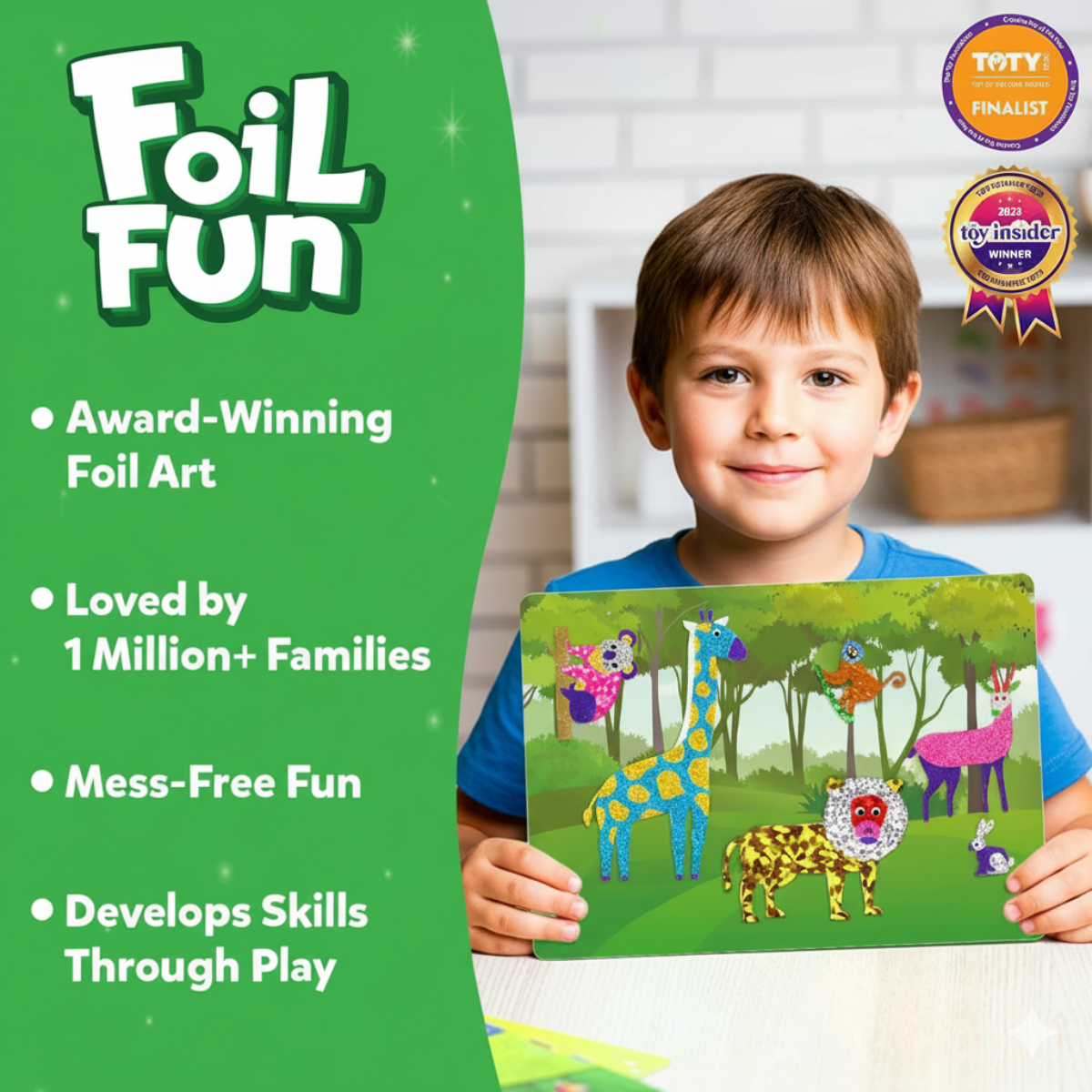 Foil Fun | Stwórz zwierzątka z błyszczącymi listkami bez bałaganu – dla dzieci 3+
