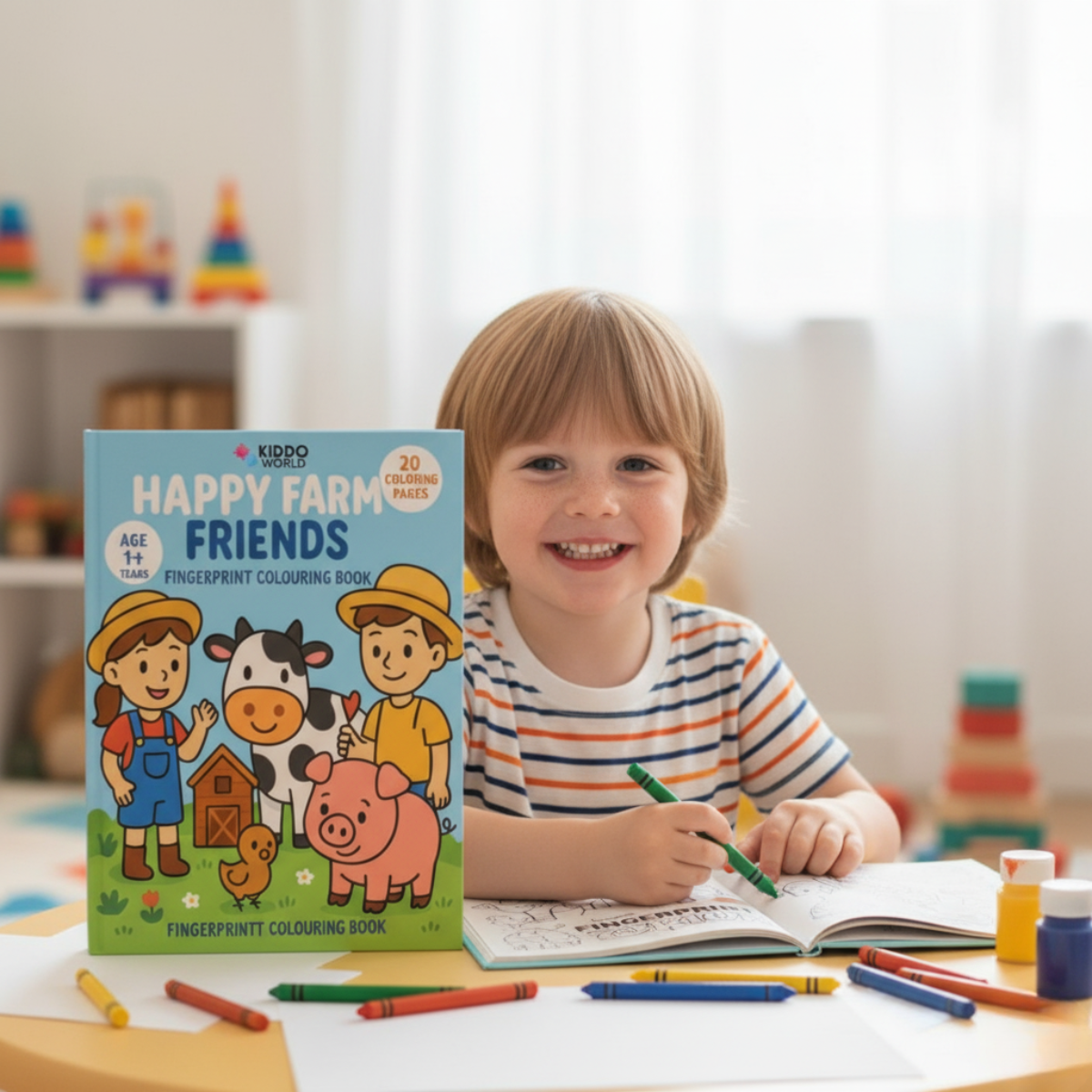 Kolorowanka dla dzieci: Dzieci na farmie (20 stron, 1+ rok)