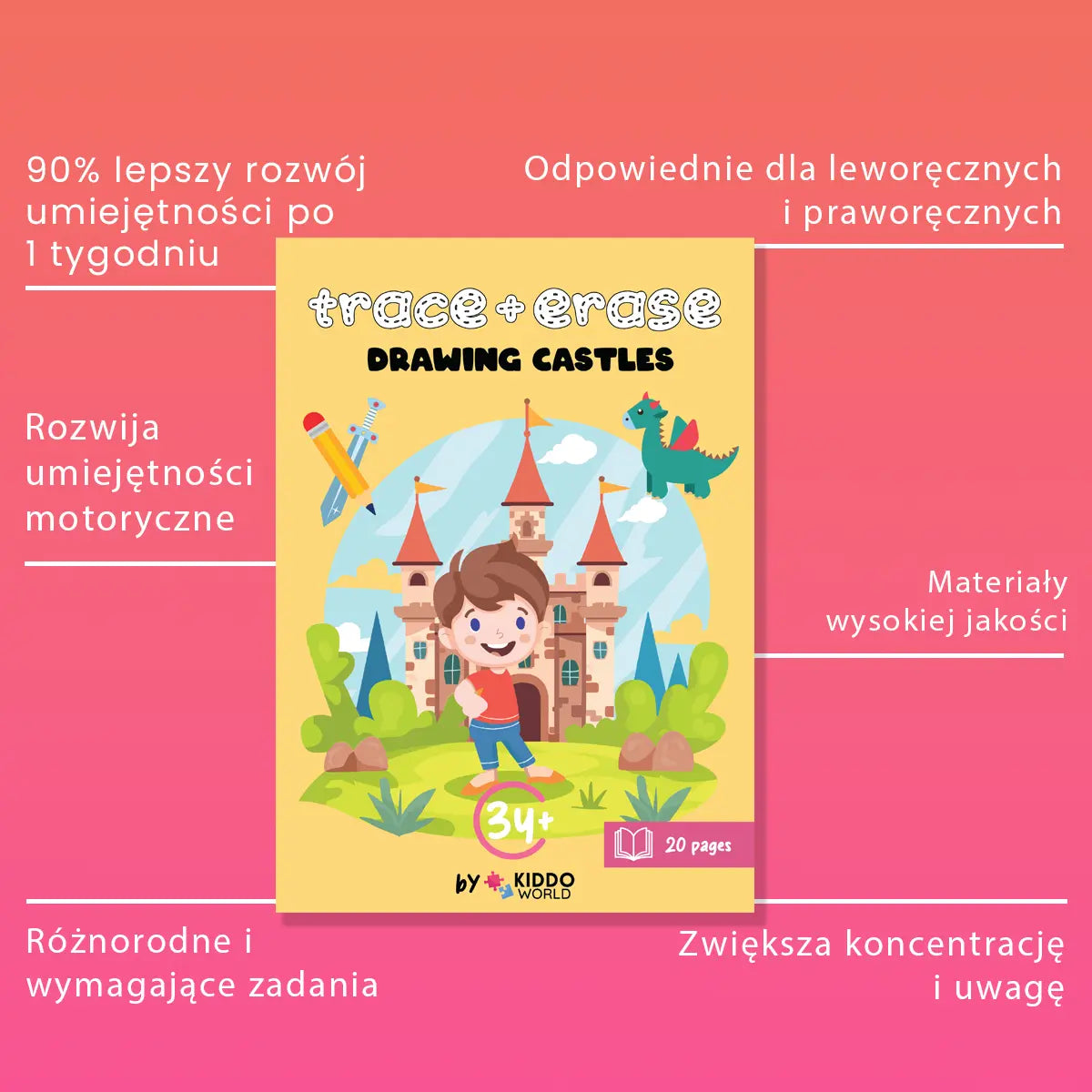 Magiczne Zamki - Zeszyt do pisania i ścierania z wzorami i kształtami (3+ lat)
