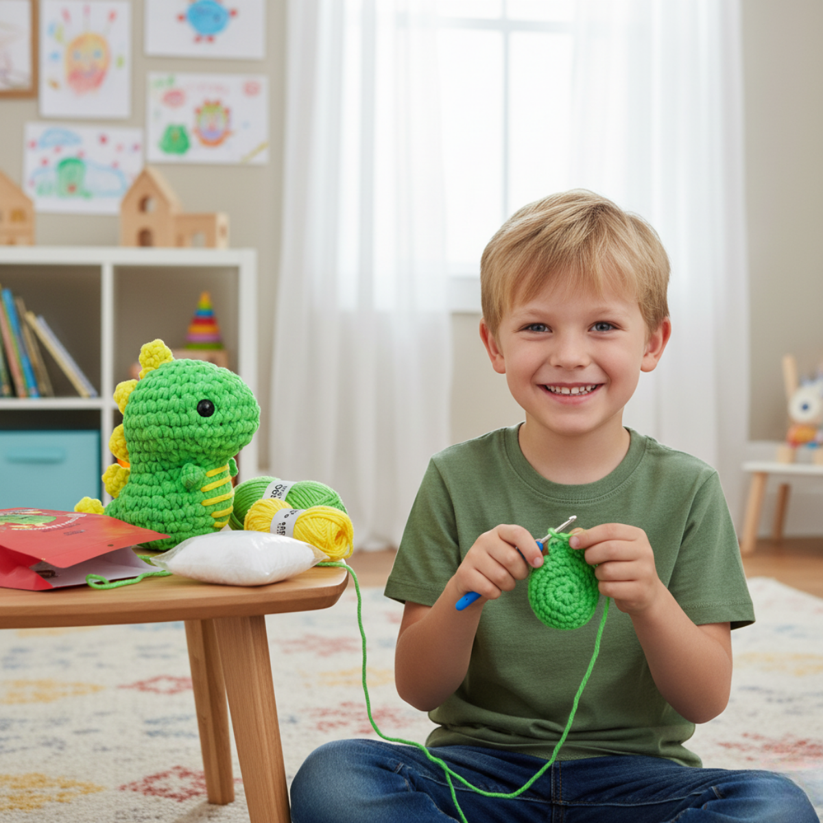 Zestaw do szydełkowania dla początkujących | Dinozaur Oscar | dla dzieci (10+) i dorosłych