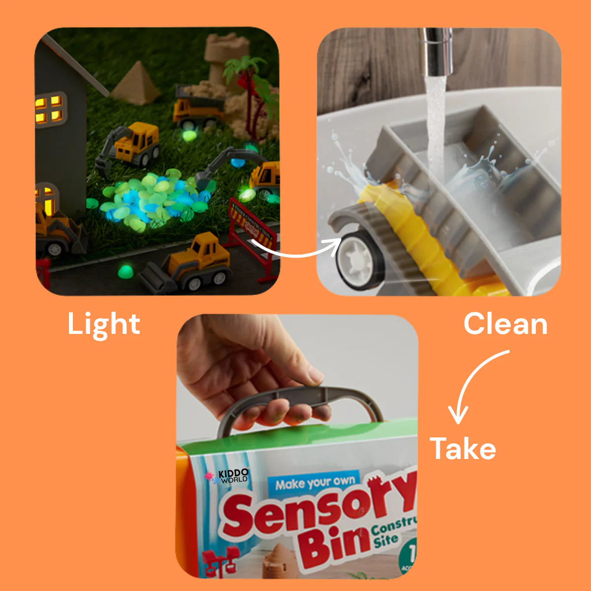 Zestaw sensoryczny z magnetycznym piaskiem i świecącymi kamyczkami | Plac budowy & koparki