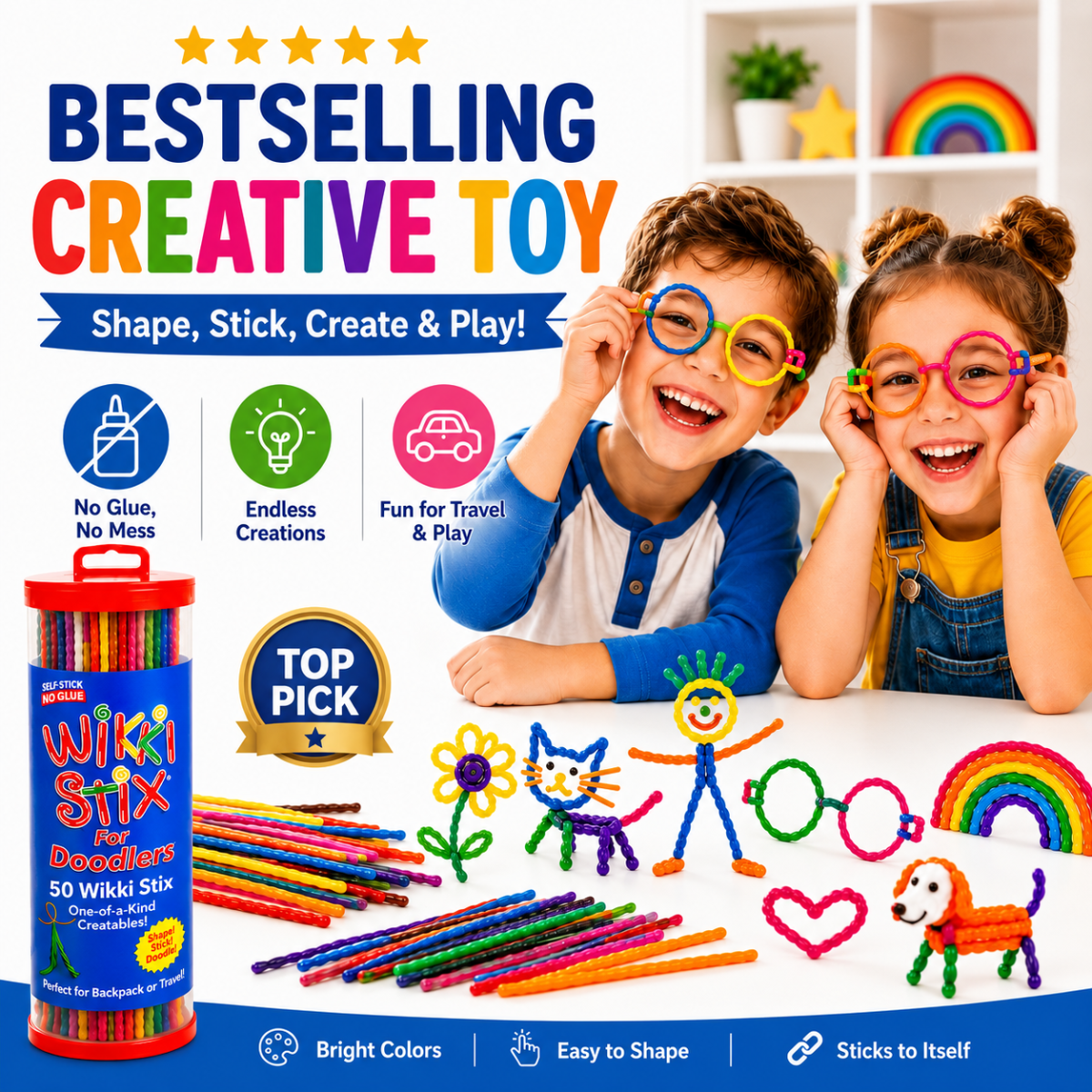 Wikki Stix Magiczne woskowe sznurki (zestaw 50 elementów, 3+ lat)