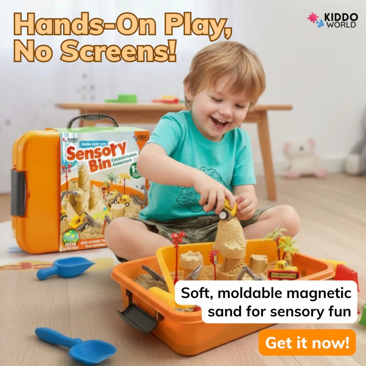 Zestaw sensoryczny z magnetycznym piaskiem i świecącymi kamyczkami | Plac budowy & koparki