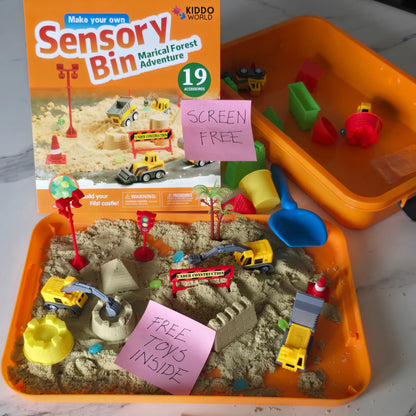 Zestaw sensoryczny z magnetycznym piaskiem i świecącymi kamyczkami | Plac budowy & koparki