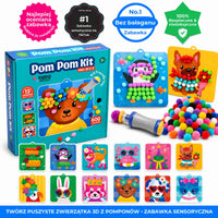 Pom Pom Kit – stwórz puszyste zwierzątka 3D z miękkich pomponów bez bałaganu! (5+ lat)