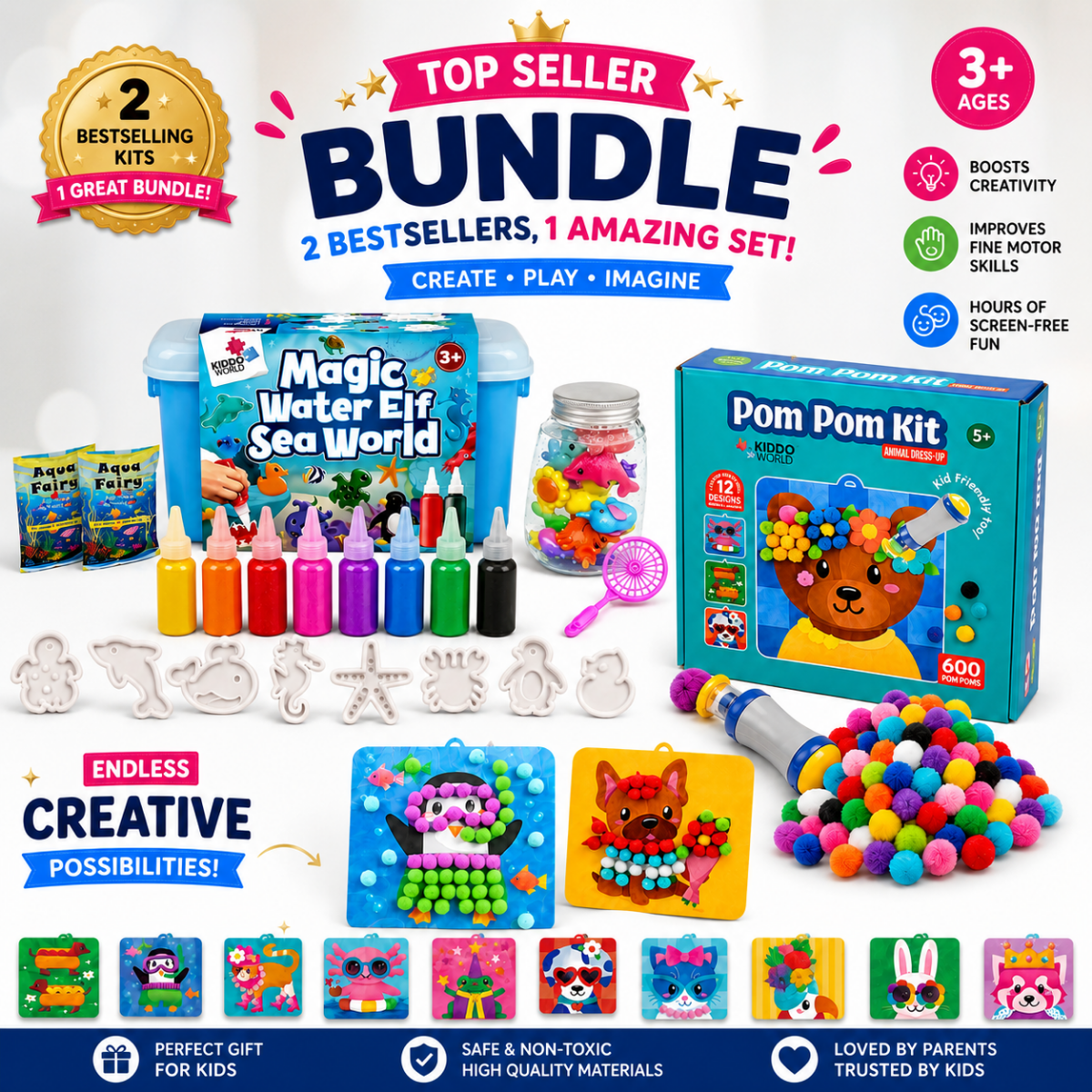 ZESTAW TOPSELLER: Magic Water Squishies & Pom Pom Kit