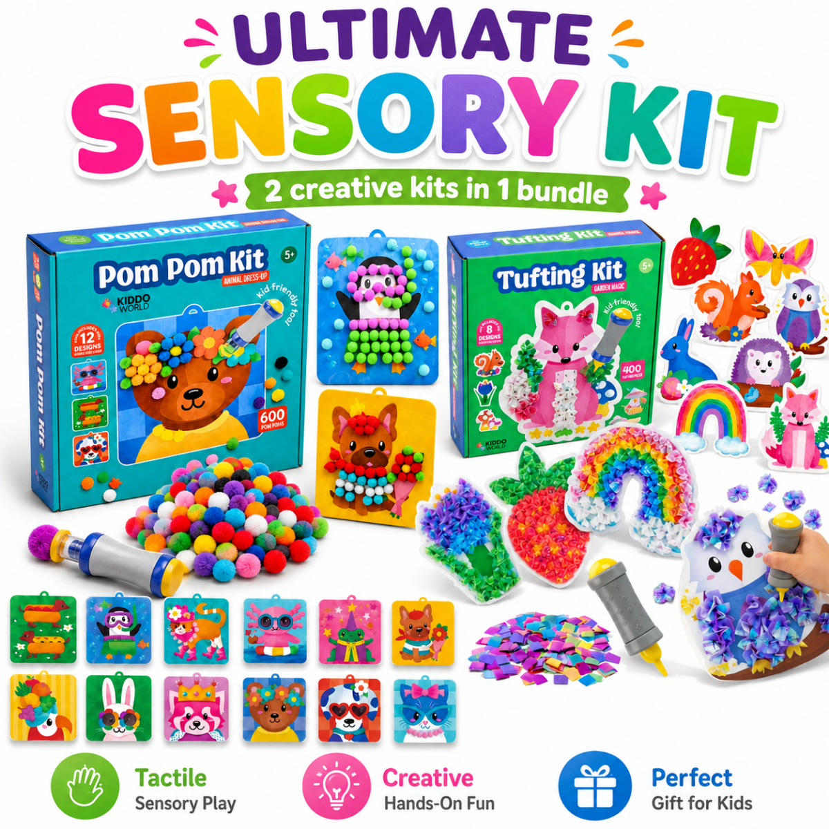 SENSORYCZNY ZESTAW KREATYWNY: Pom Pom Kit & Tufting Kit