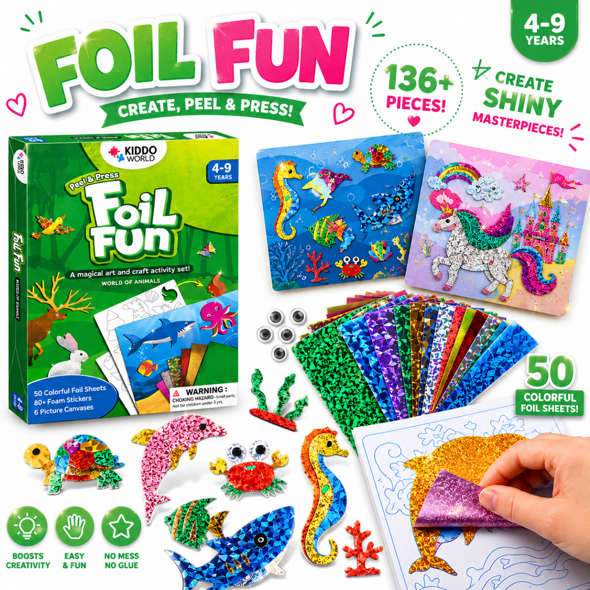 Foil Fun: Świat zwierząt – błyszczące obrazki zwierzątek bez bałaganu! (4+ lata)