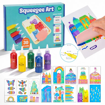Squeegee Art Kit | Zestaw z 5 kolorami i magiczną raklą do tworzenia rysunków bez użycia pędzli | dla dzieci 5+