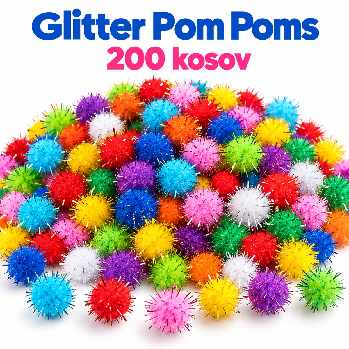 200× Pompony z brokatem