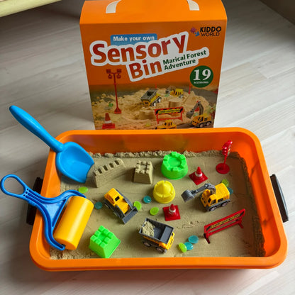 Zestaw sensoryczny z magnetycznym piaskiem i świecącymi kamyczkami | Plac budowy & koparki