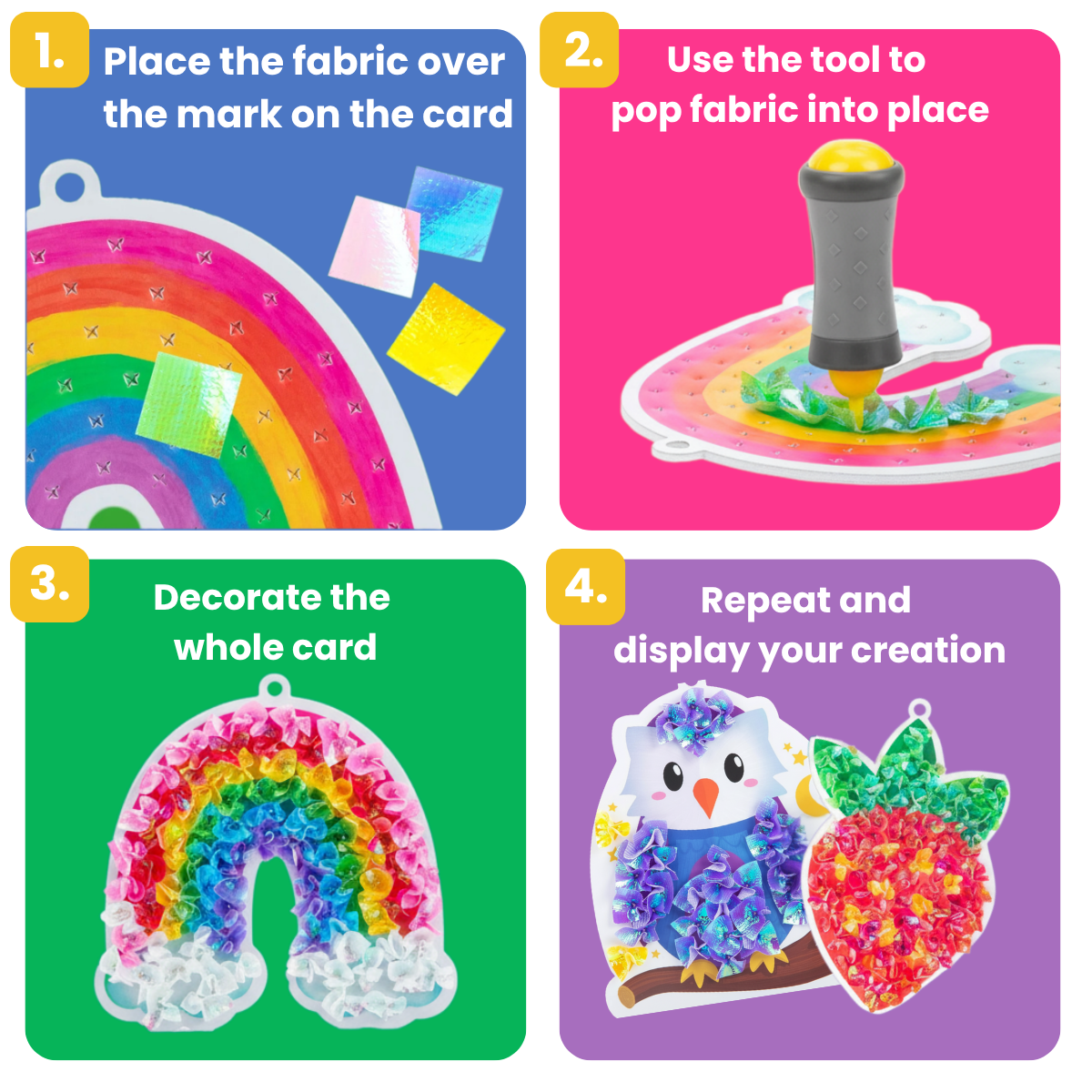 Tufting Kit – stwórz miękkie obrazy 3D z kolorowych kawałków tkaniny bez kleju i bałaganu! (5+ lat)