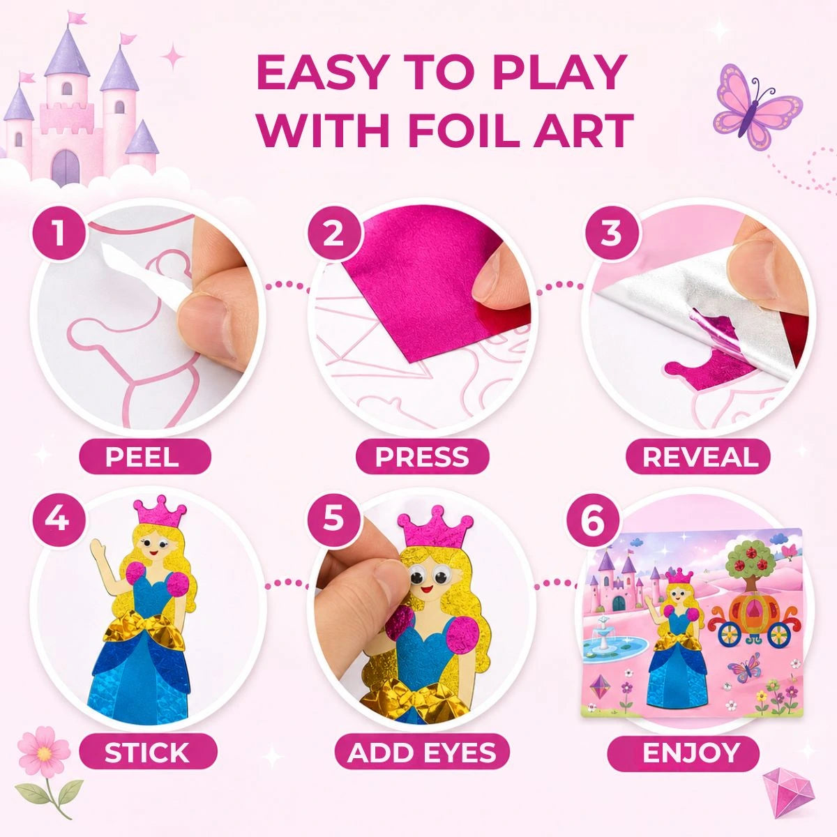 Foil Fun: Jednorożce i księżniczki – błyszczące obrazki bez bałaganu! (4+ lata)