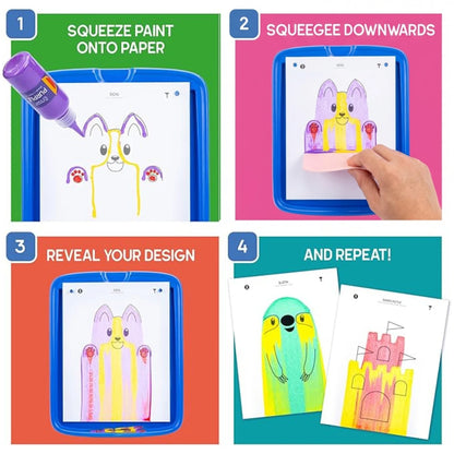 Squeegee Art Kit | Zestaw z 5 kolorami i magiczną raklą do tworzenia rysunków bez użycia pędzli | dla dzieci 5+