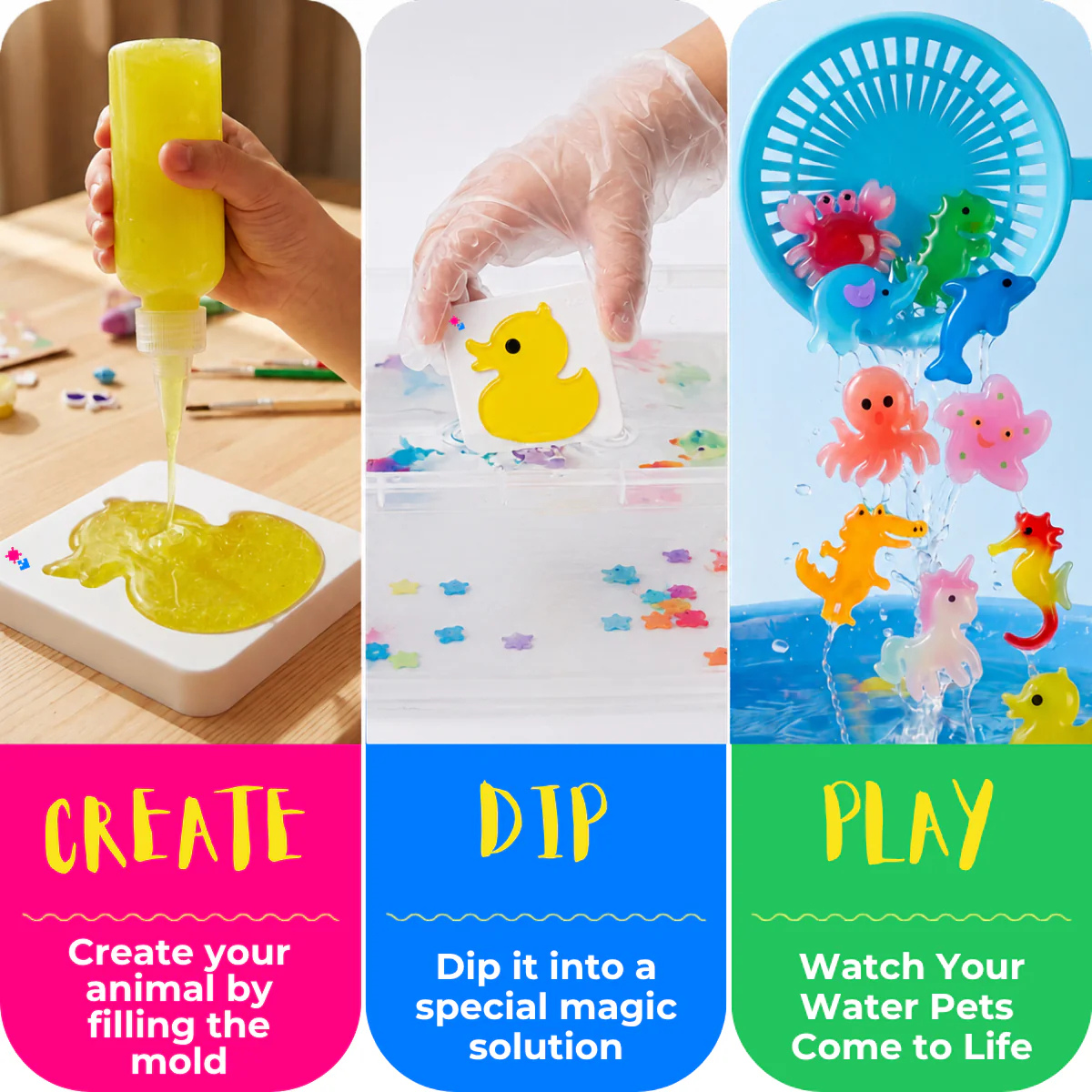 Magic Water Squishy Expansion Pack – 6 dodatkowych foremek (Nowe zwierzątka i kształty, 3+ lata)