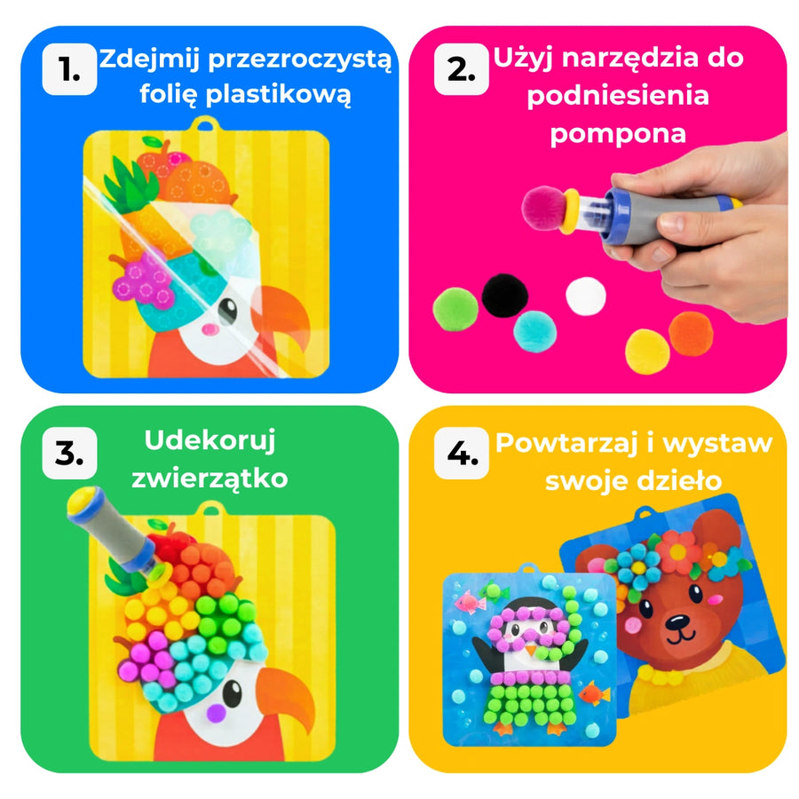Pom Pom Kit – dziecko tworzy zwierzątko z pomponów