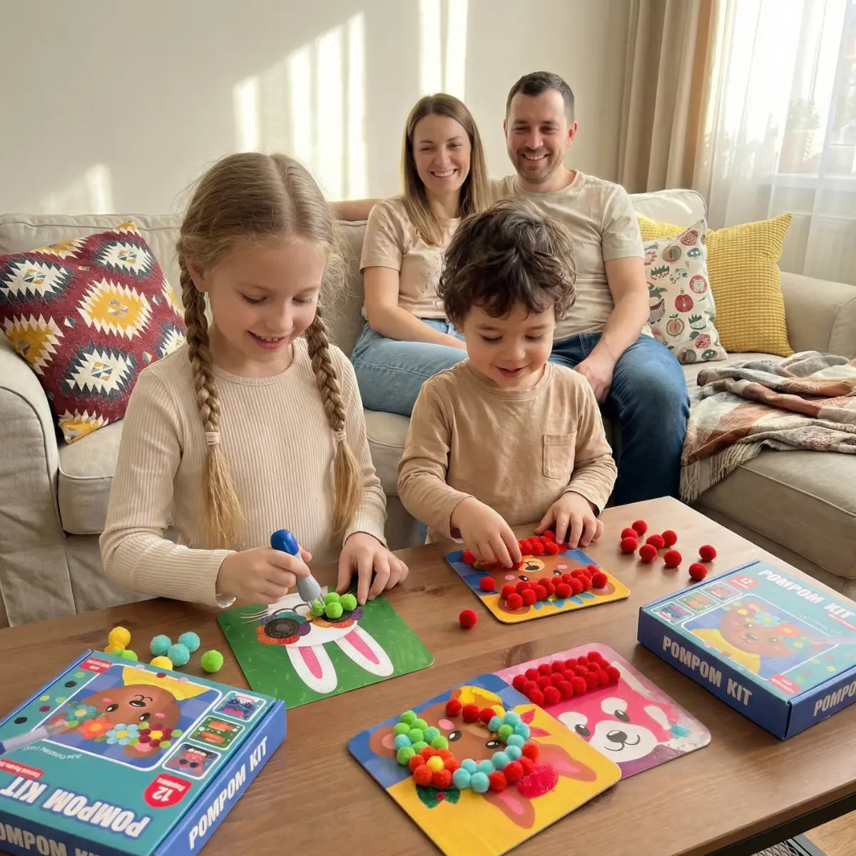 Pom Pom Kit – stwórz puszyste zwierzątka 3D z miękkich pomponów bez bałaganu! (5+ lat)