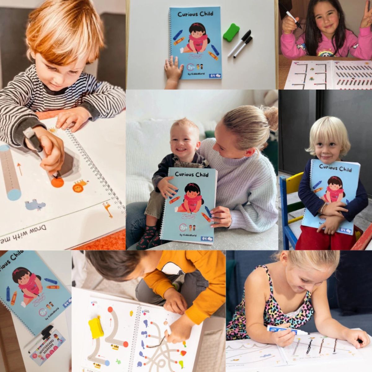 Curious Child | Zmazywalny zeszyt do nauki pisania i logiki (64 strony, 3+ lata)