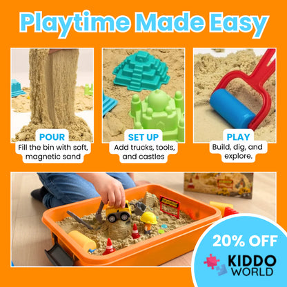 Zestaw sensoryczny z magnetycznym piaskiem i świecącymi kamyczkami | Plac budowy & koparki