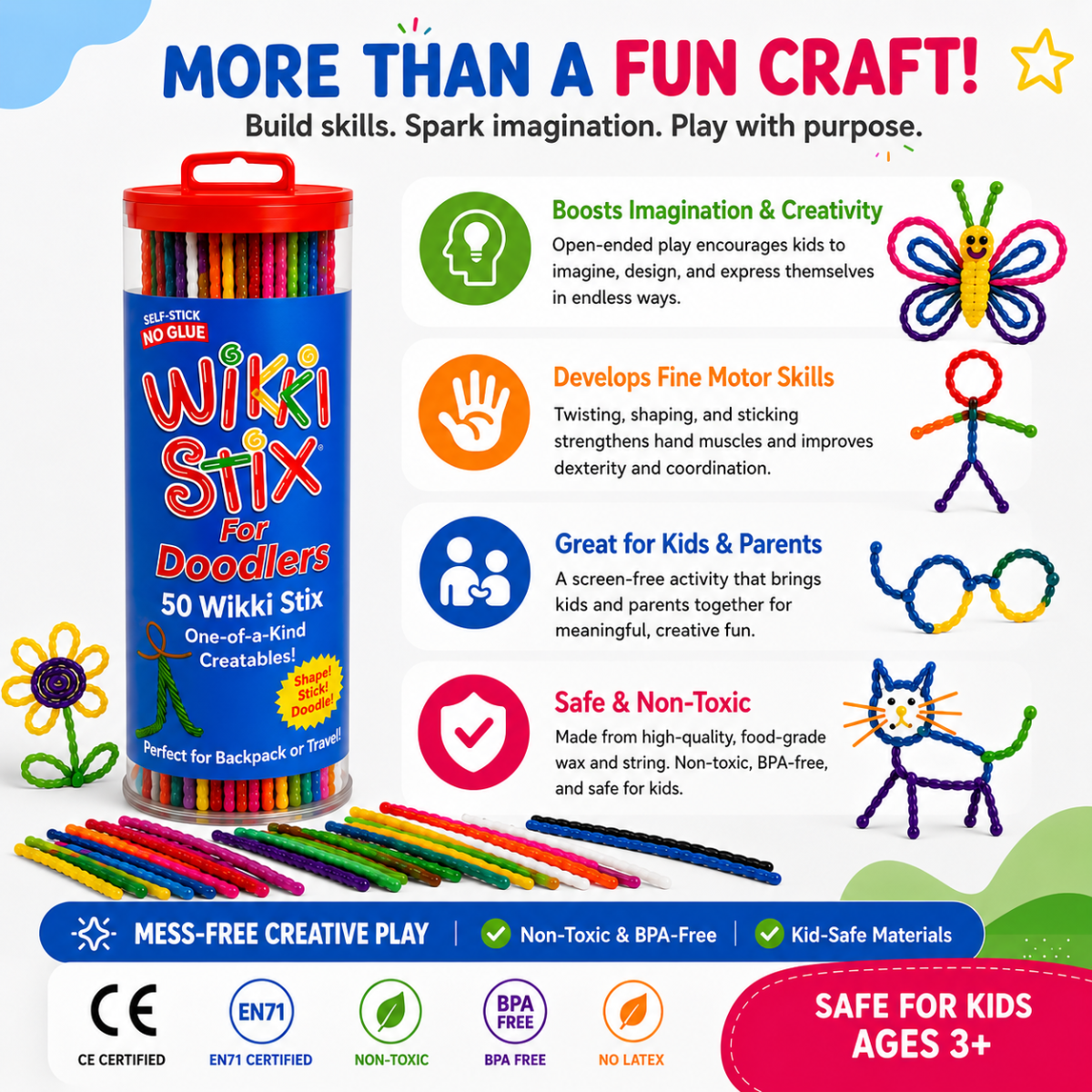 Wikki Stix Magiczne woskowe sznurki (zestaw 50 elementów, 3+ lat)