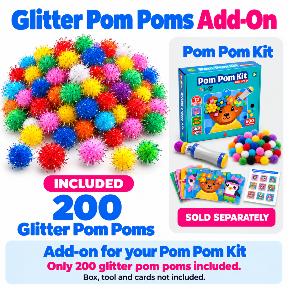 200× Pompony z brokatem