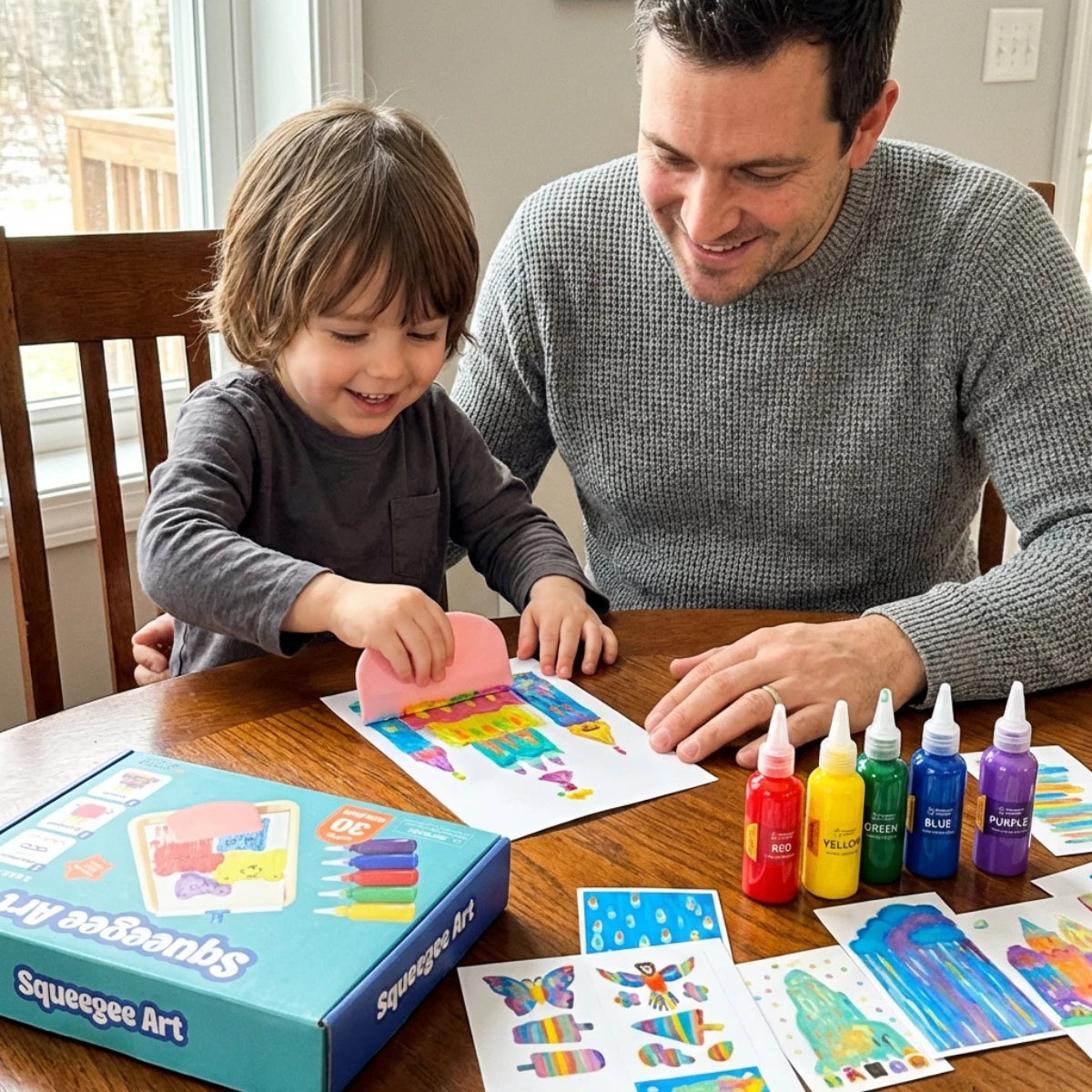 Squeegee Art Kit | Zestaw z 5 kolorami i magiczną raklą do tworzenia rysunków bez użycia pędzli | dla dzieci 5+