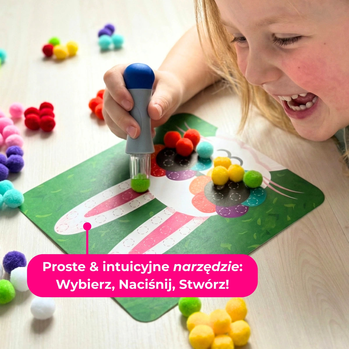 Pom Pom Kit – stwórz puszyste zwierzątka 3D z miękkich pomponów bez bałaganu! (5+ lat)