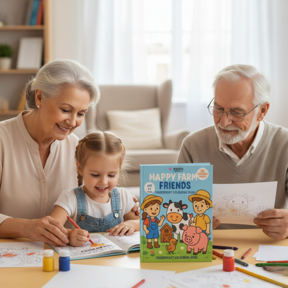 Kolorowanka dla dzieci: Dzieci na farmie (20 stron, 1+ rok)