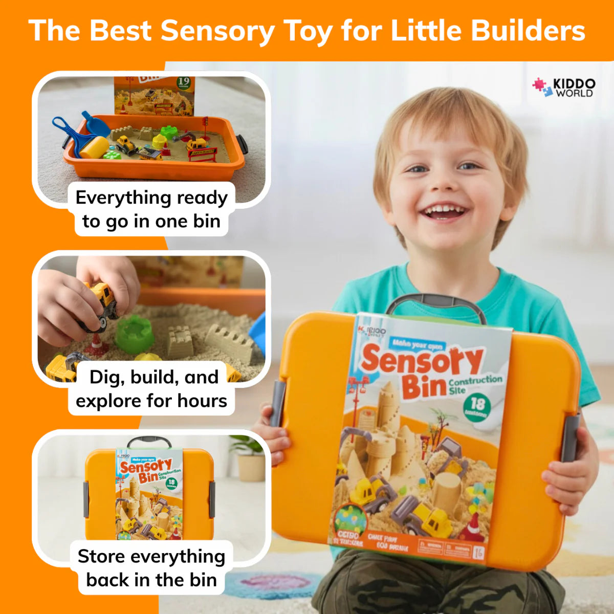 Zestaw sensoryczny z magnetycznym piaskiem i świecącymi kamyczkami | Plac budowy & koparki