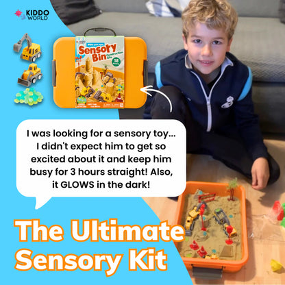 Zestaw sensoryczny z magnetycznym piaskiem i świecącymi kamyczkami | Plac budowy & koparki