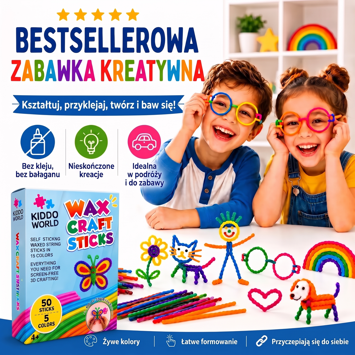 Wikki Stix Magiczne woskowe sznurki (zestaw 50 elementów, 3+ lat)