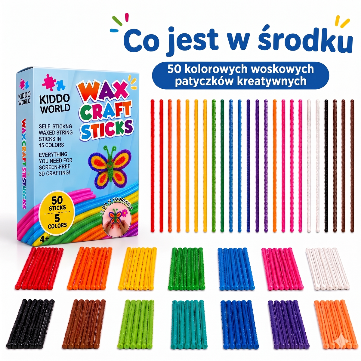 Wikki Stix Magiczne woskowe sznurki (zestaw 50 elementów, 3+ lat)