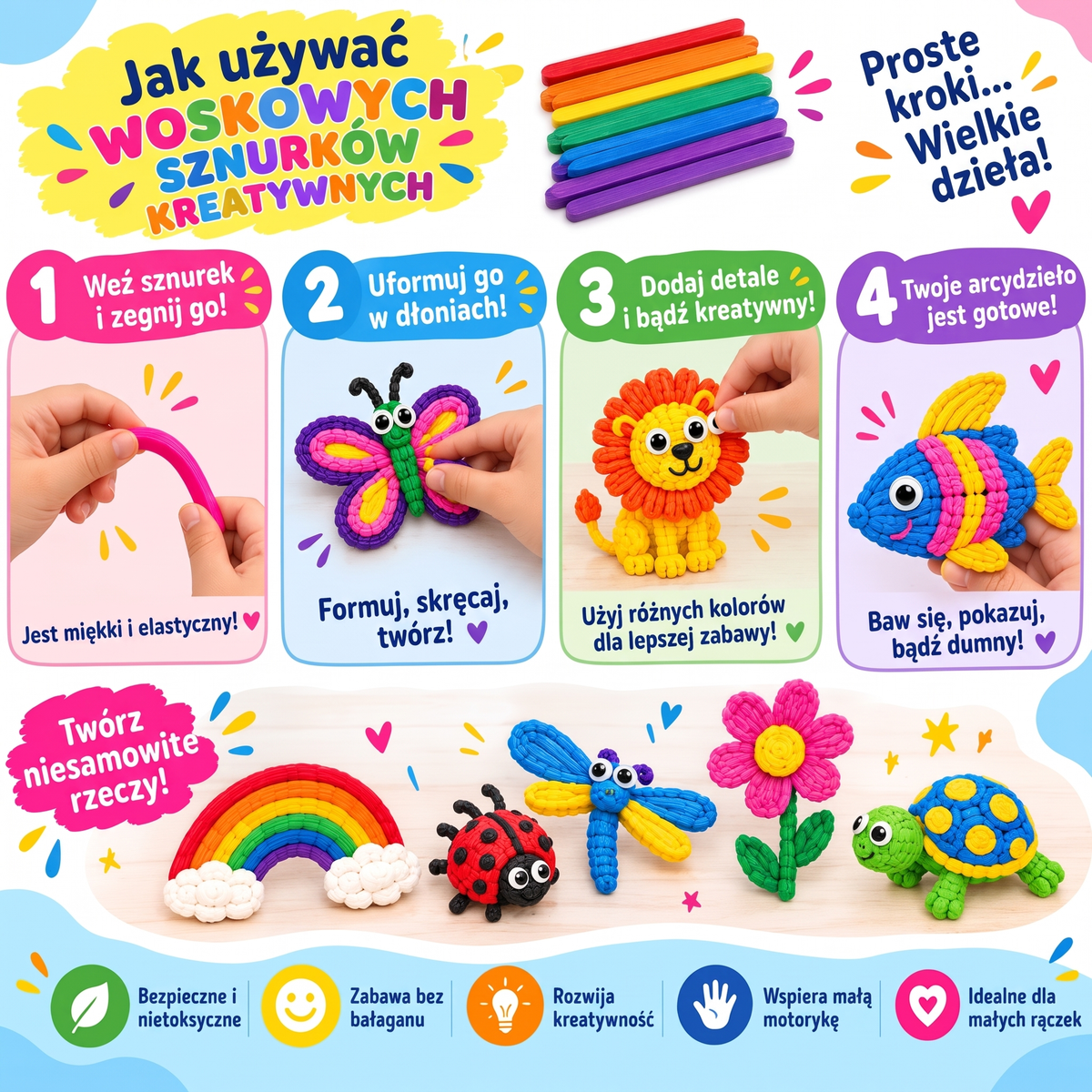 Wikki Stix Magiczne woskowe sznurki (zestaw 50 elementów, 3+ lat)