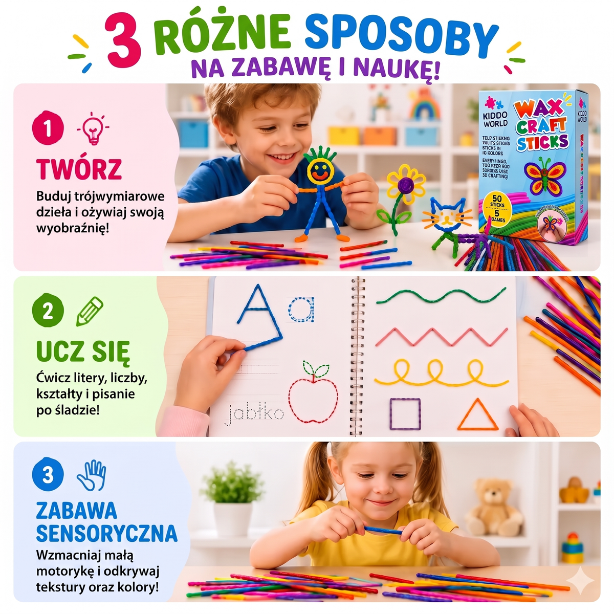 Wikki Stix Magiczne woskowe sznurki (zestaw 50 elementów, 3+ lat)