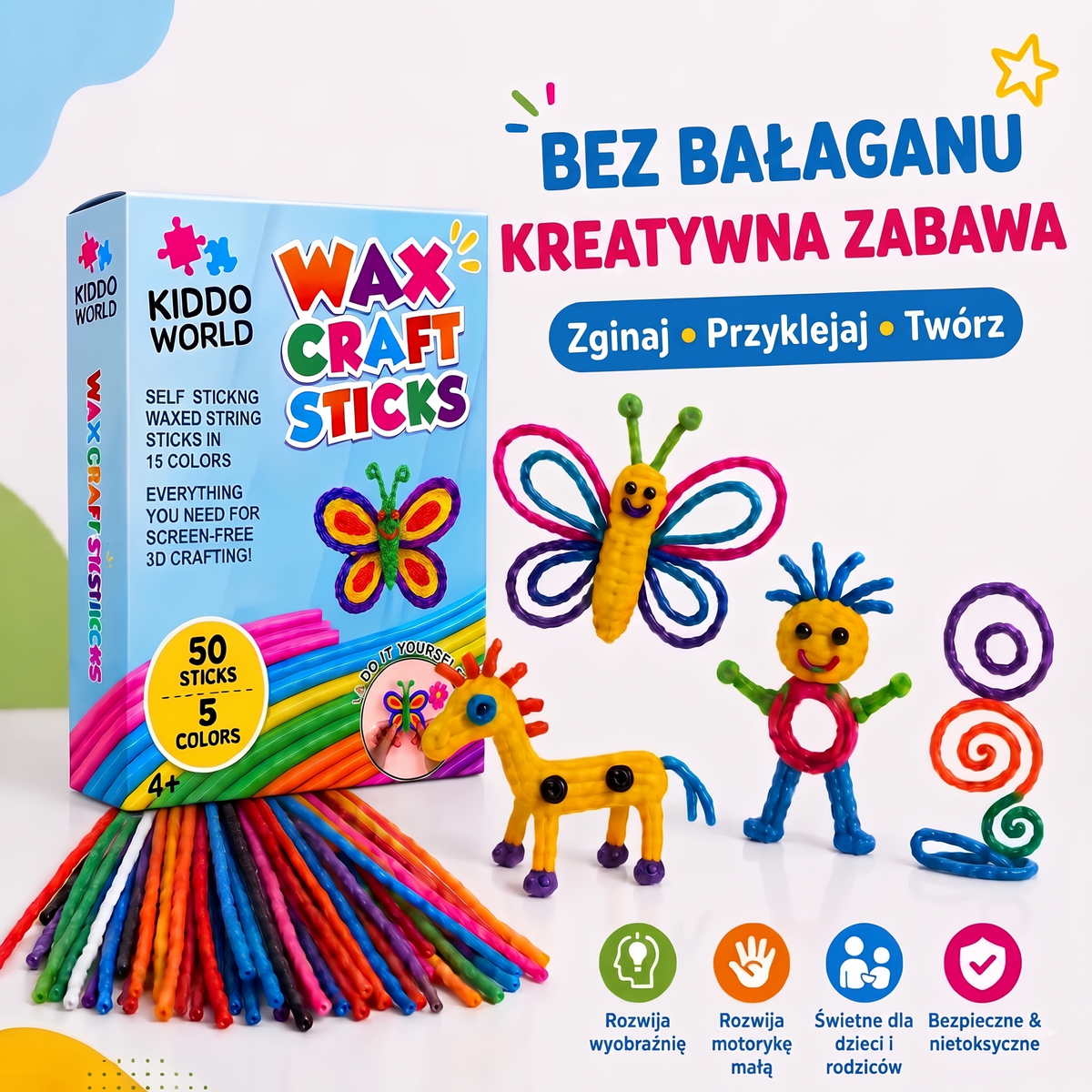 Wikki Stix Magiczne woskowe sznurki (zestaw 50 elementów, 3+ lat)