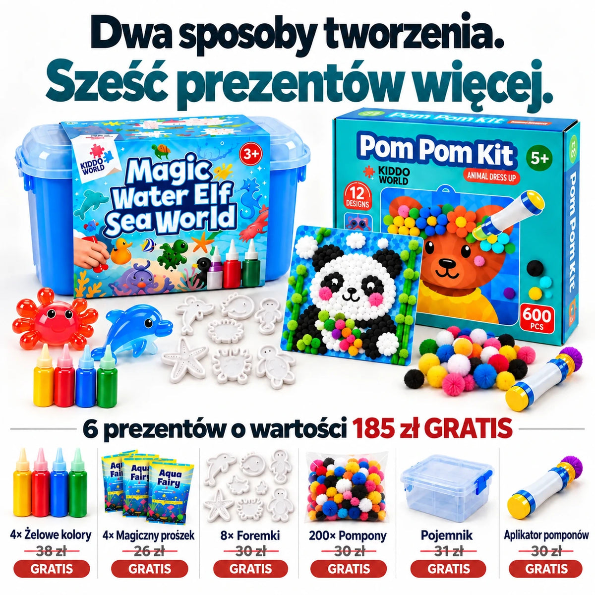 Duży pakiet kreatywny: Pom Pom Kit i Magic Water Squishies, zdjęcie 1