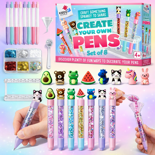 Studio do tworzenia magicznych długopisów 3D z brokatem, 8 długopisów + 8 gumek do mazania