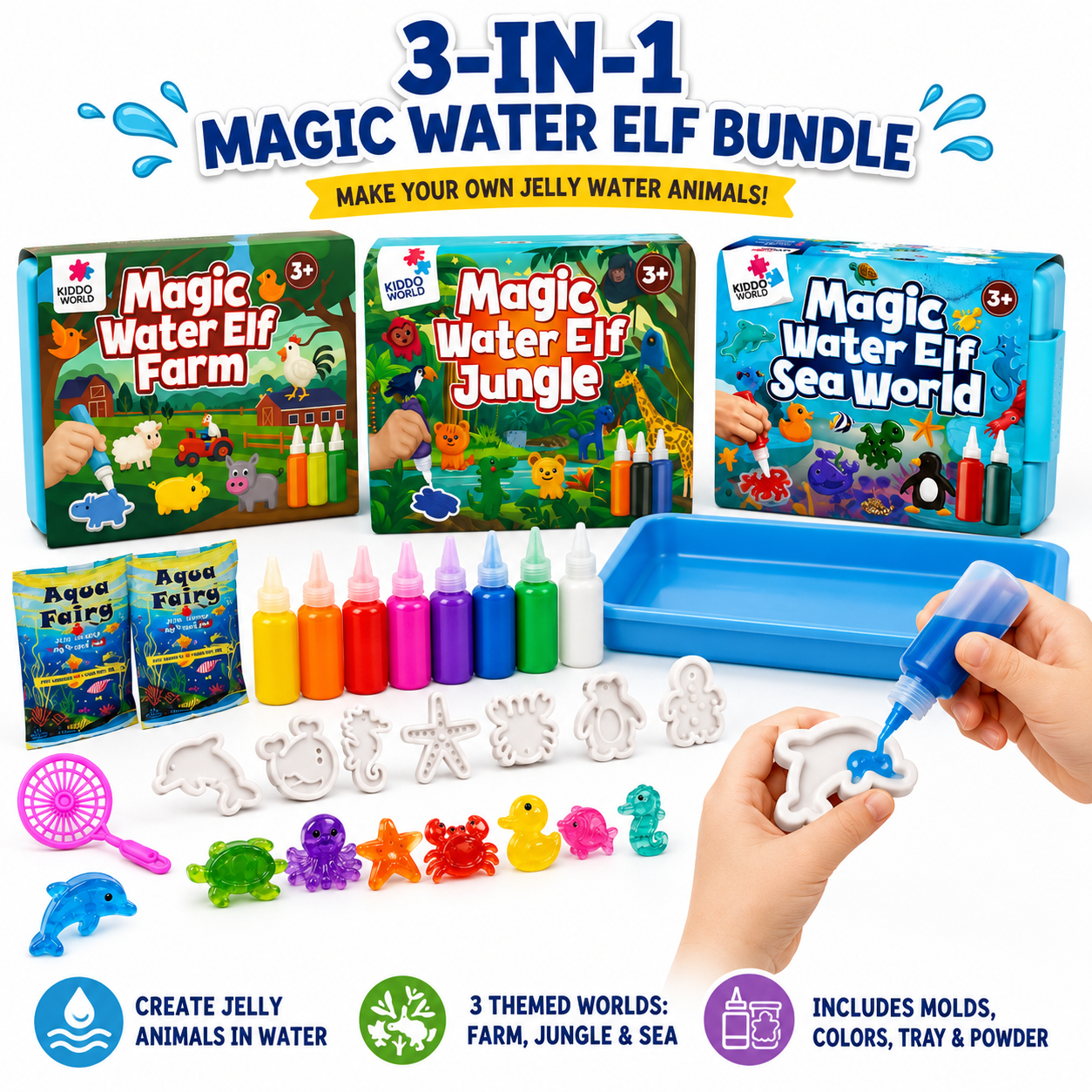 Magiczne wodne zwierzątka – Mega zestaw 3 w 1 | Ocean, dżungla i farma (3+ lata)