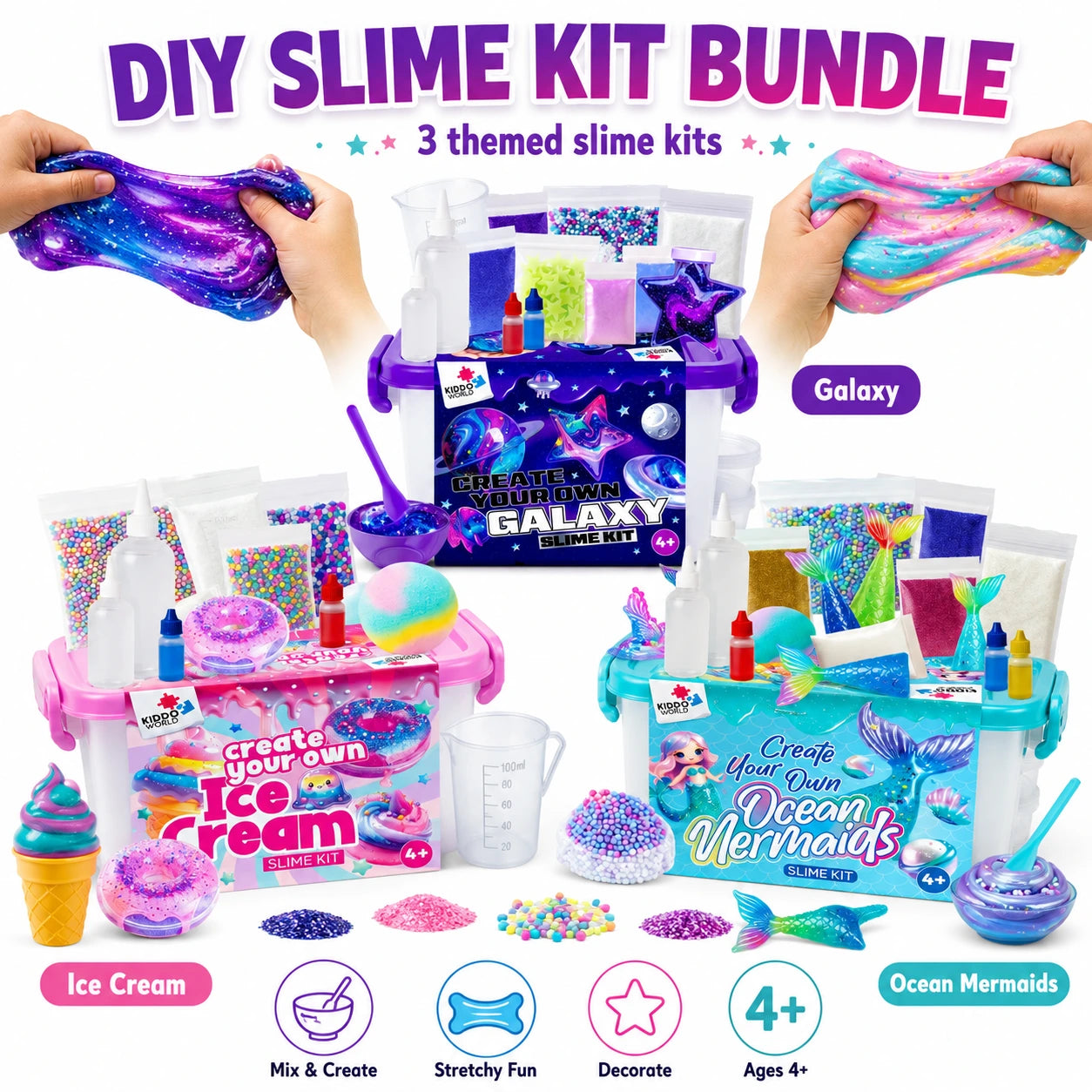 Slime zestaw 3 w 1 – Galaxy Slime, Ice Cream Slime i Mermaid Ocean Slime! (4+ lata)