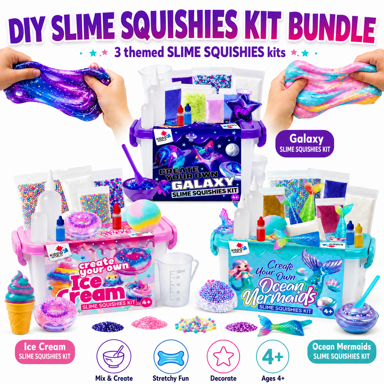 Mega Zestaw SLIME SQUISHIES 57 elementów | Galaktyka, Syrenka i Lody (4+ lata)