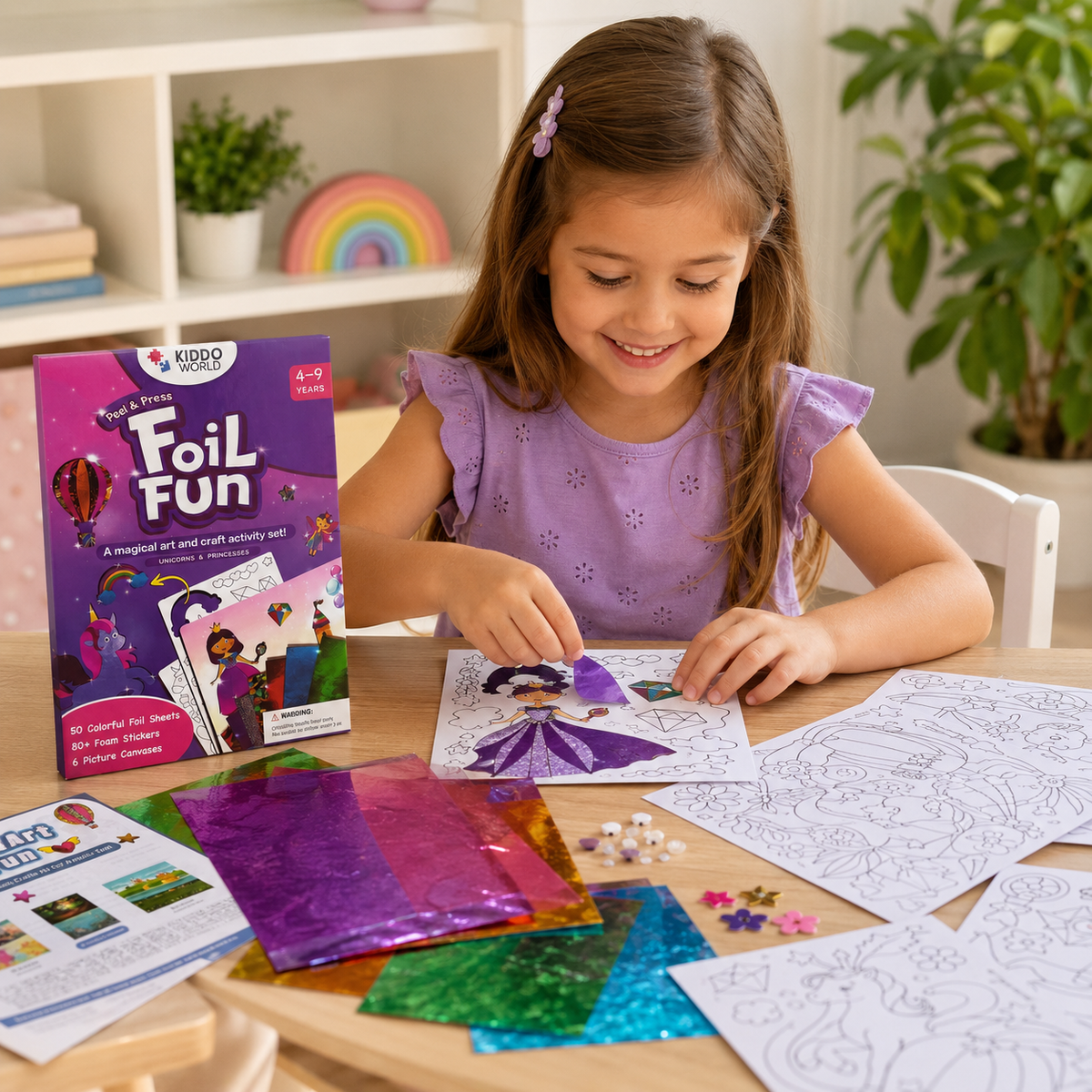 Foil Fun: Jednorożce i księżniczki – błyszczące obrazki bez bałaganu! (4+ lata)
