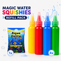 Magic Water Squishy Refill Pack – Uzupełnienie 4 kolory + 1 magiczny proszek (Kompatybilny ze wszystkimi zestawami, 3+ lata)