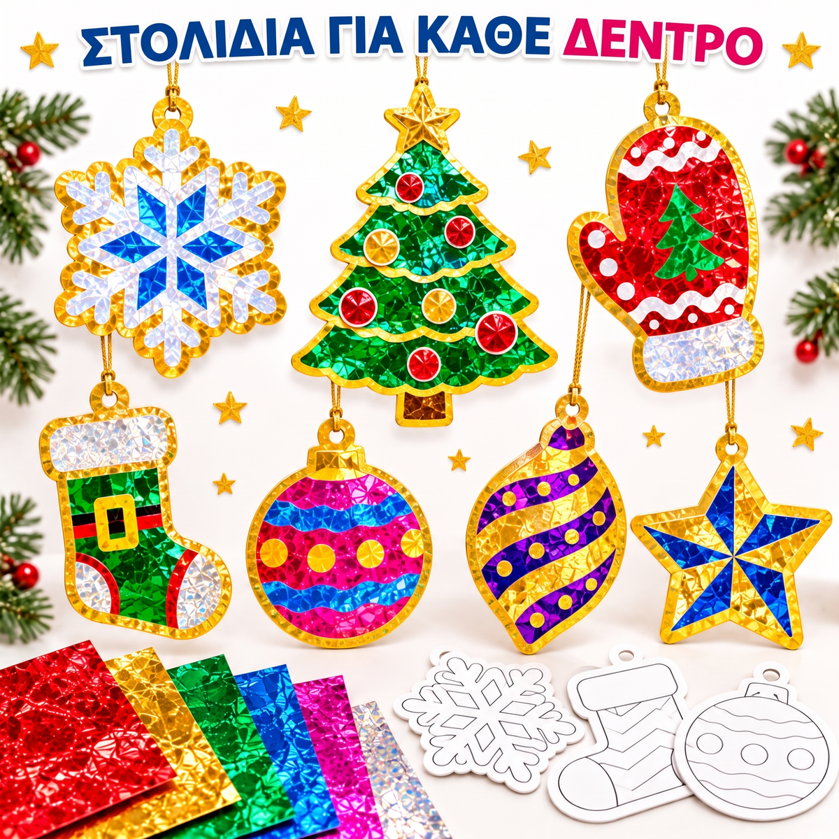 Magiczne błyszczące ozdoby na choinkę, okno lub ścianę (4+ lata)