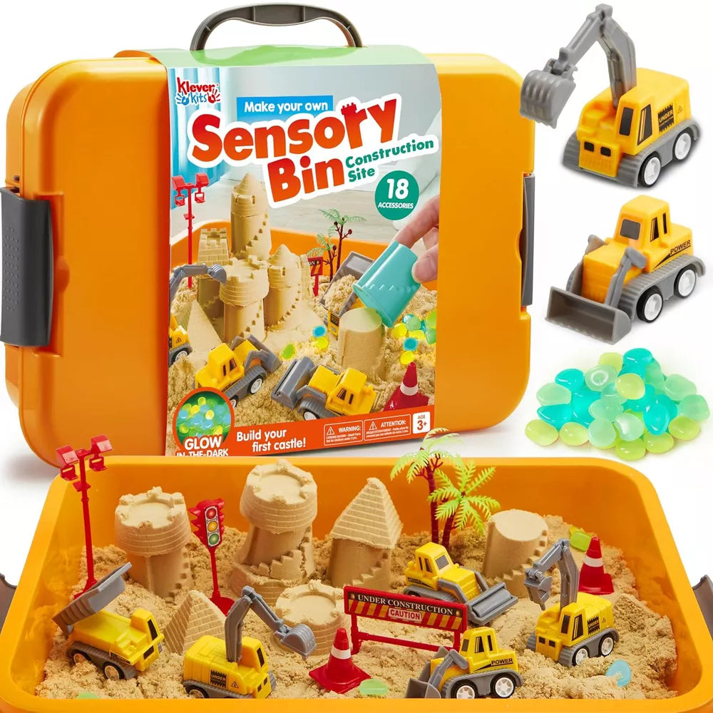 Sensory Bin Plac Budowy: Zestaw sensoryczny z piaskiem kinetycznym dla dzieci 3+