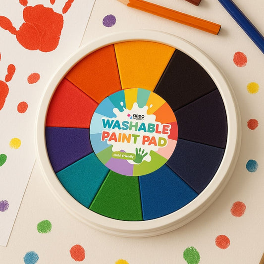 Paleta kolorów z 12 różnymi kolorami, do malowania palcami (1+ rok)