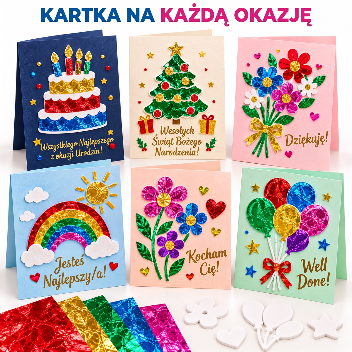Foil Fun Kartki okolicznościowe – Kreatywny zestaw do tworzenia błyszczących kartek świątecznych (4+ lata)