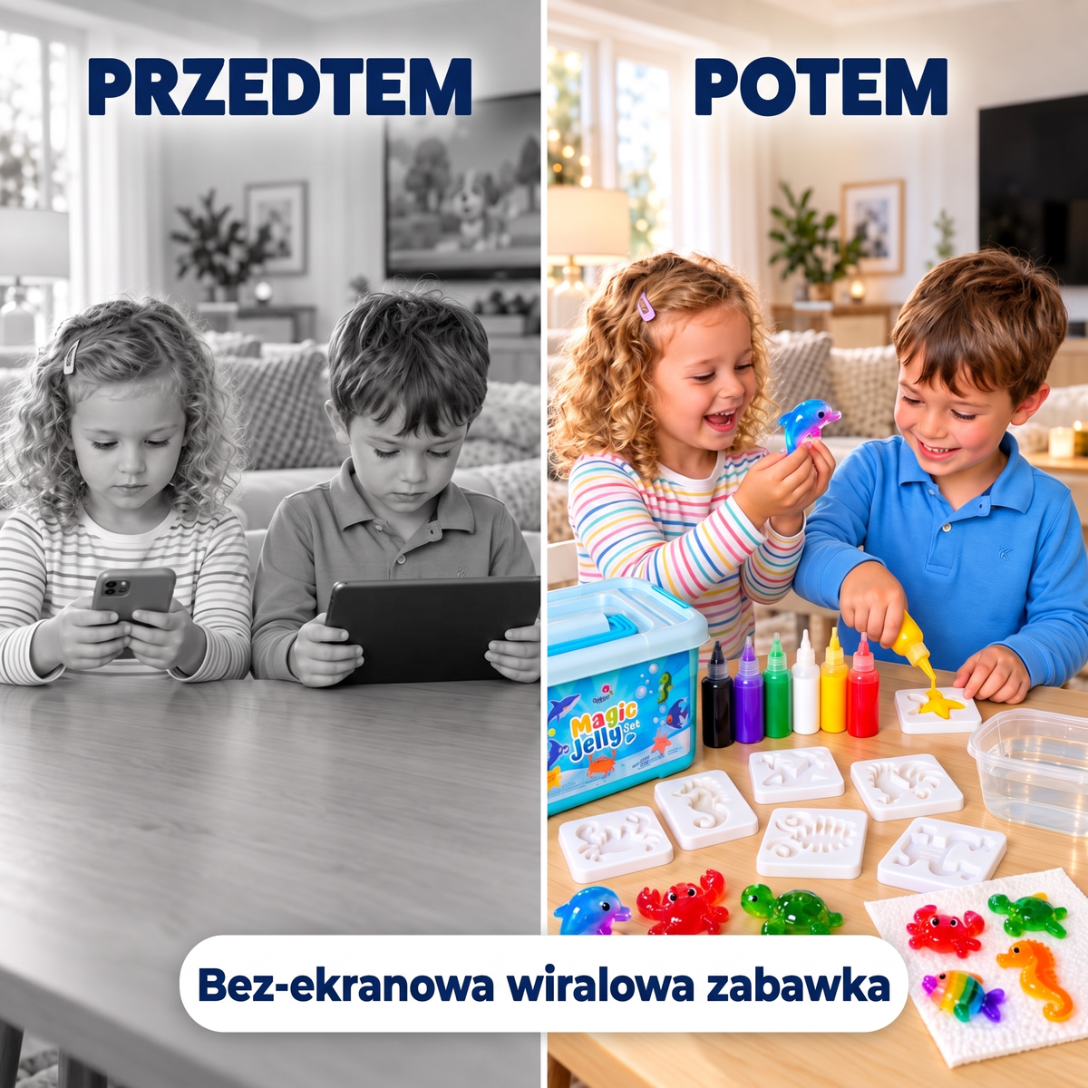 Magic Water Squishies – 3× kreatywny zestaw do tworzenia figurek 3D | Świat morski, Farma i Dżungla | 3+ lata