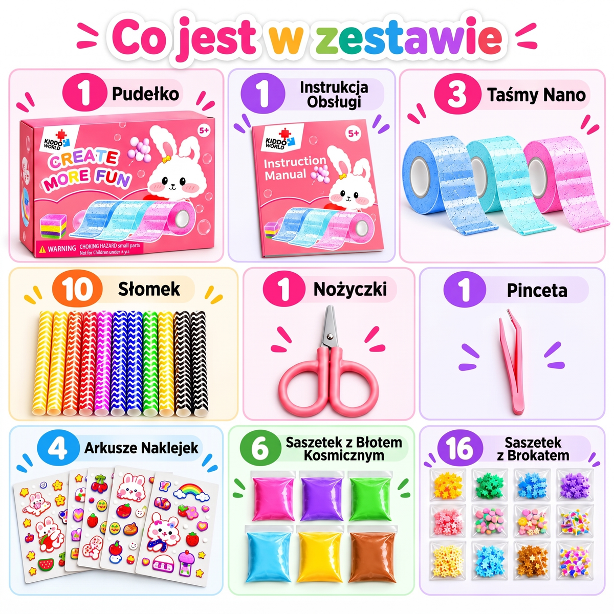 Nano Tape Bubble Squishies – Kreatywny zestaw 41 elementów (4+ lata) – zdjęcie 3