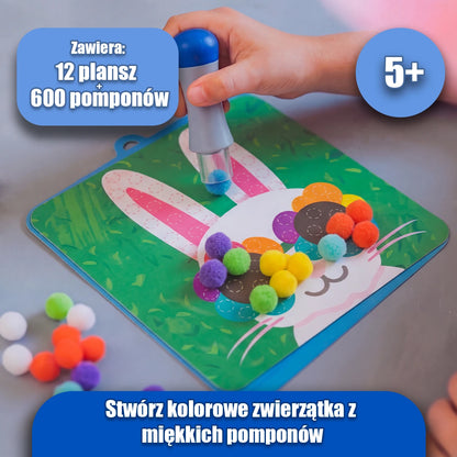 Pom Pom Kit z Aplikatorem do Wyklejania | 12 plansz + 600 pomponów