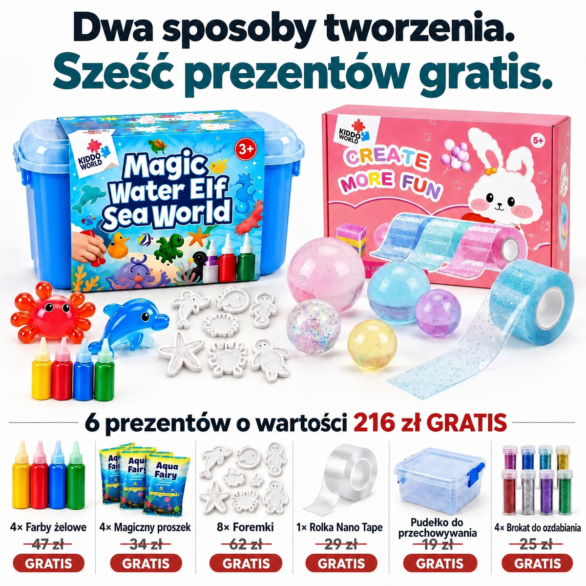 Nano Bubble Squishies i Magic Water Squishies – pakiet 2 zestawów z 6 prezentami